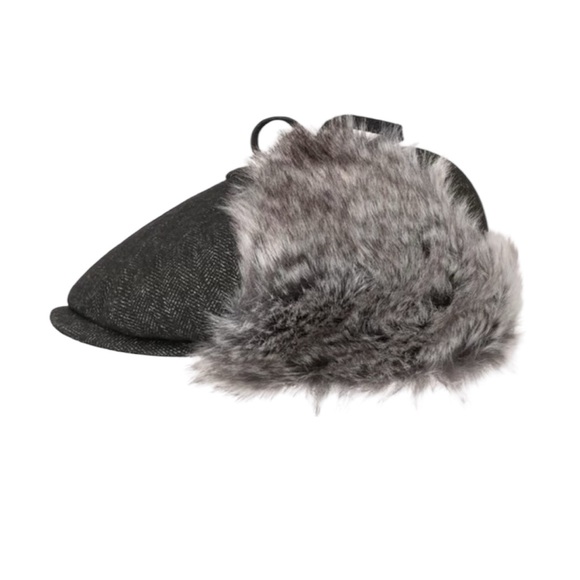 Bailey Of Hollywood Black Flat Hat with Gray Fur Trim NWT - Picture 5 of 5